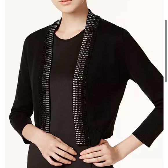 🆕HP! NEW Calvin Klein Rhinestone Studded Shrug Cardigan, Charcoal Gray, L - Picture 1 of 12